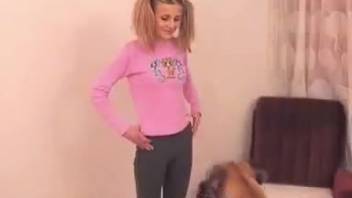 Sexy young blonde babe gets properly fucked by her pooch
